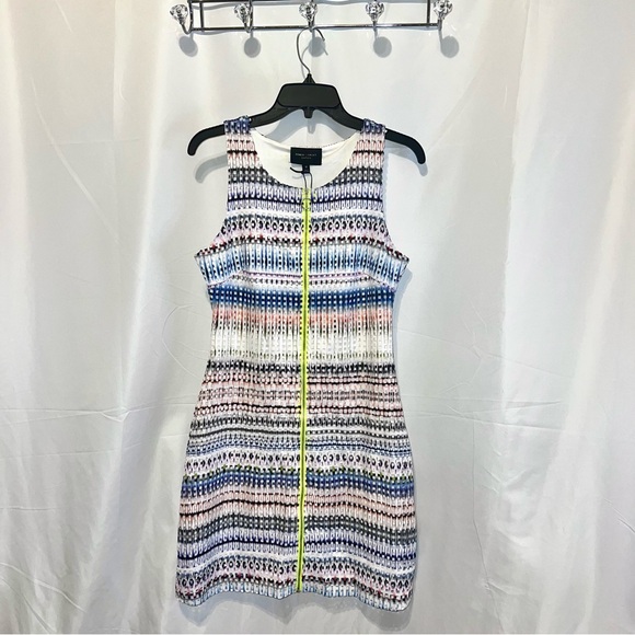 Romeo + Juliet Neon Multi Ombre Perforated Zip-Up Sleeveless A-Line Sheath Dress - Picture 2 of 11